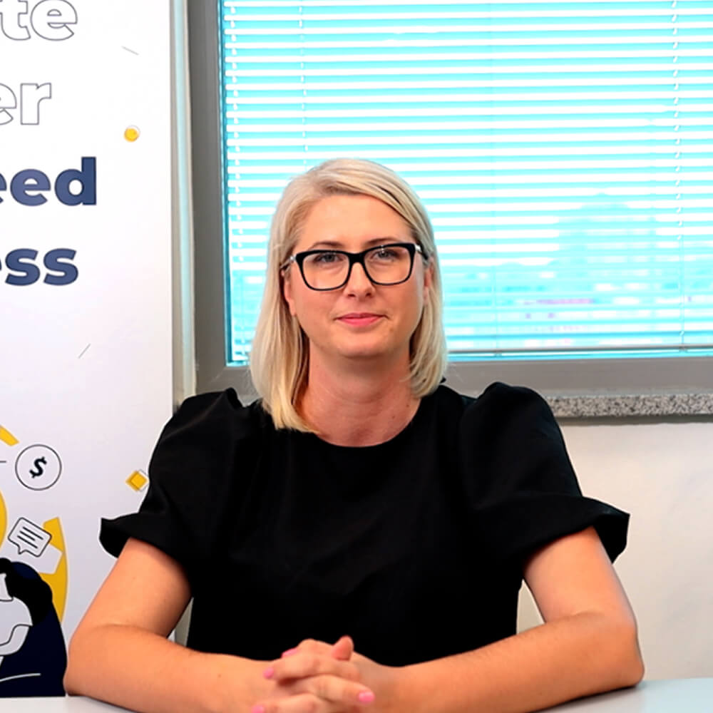 Woman sitting for an interview
