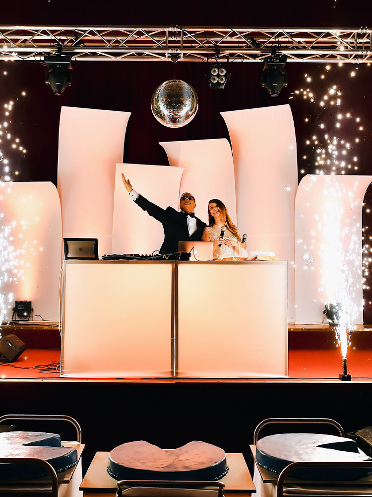 CMG CEO Rob Anderson and president Ana Tolic have a speech on the stage at the party