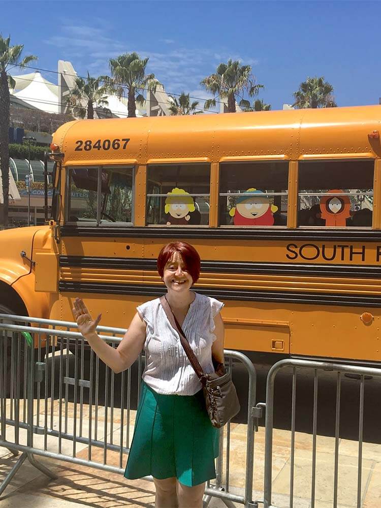 Gordana Jerkovic Service Development Director in front of a South Park bus in USA