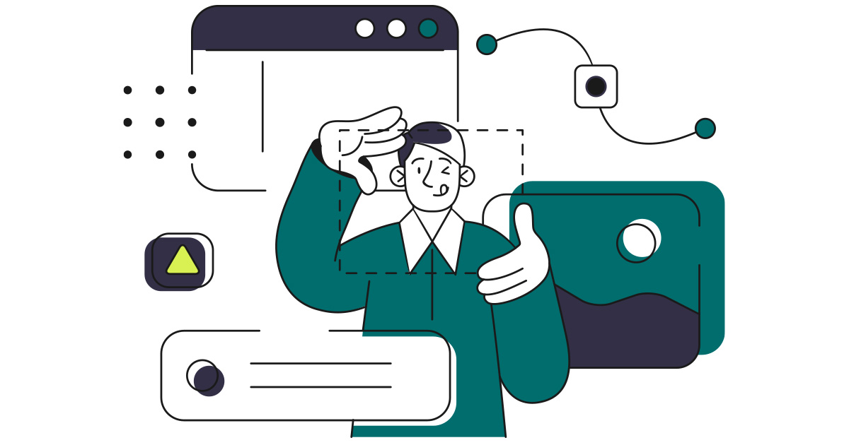 Illustration of man doing frames with hands.